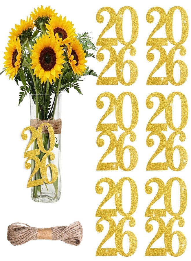 MixTeach 24 Pieces Glitter 2026 Cutouts Tags Decorations Double Side 2026 Graduation Cutouts 2026 Graduation Centerpiece 2026 New Year Decorations for Graduation New Year Party Supplies Favor(Gold, 2026) - Image 1