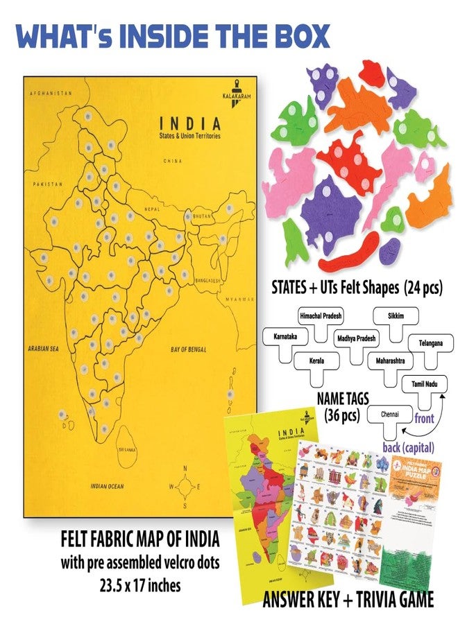 Kalakaram Felt Fabric India Map Puzzle – Educational Toy for Kids | Interactive Learning Puzzle for Boys & Girls | Geography Toy | STEM-Inspired Activity | Birthday Gift for Boy & Girl - Image 2