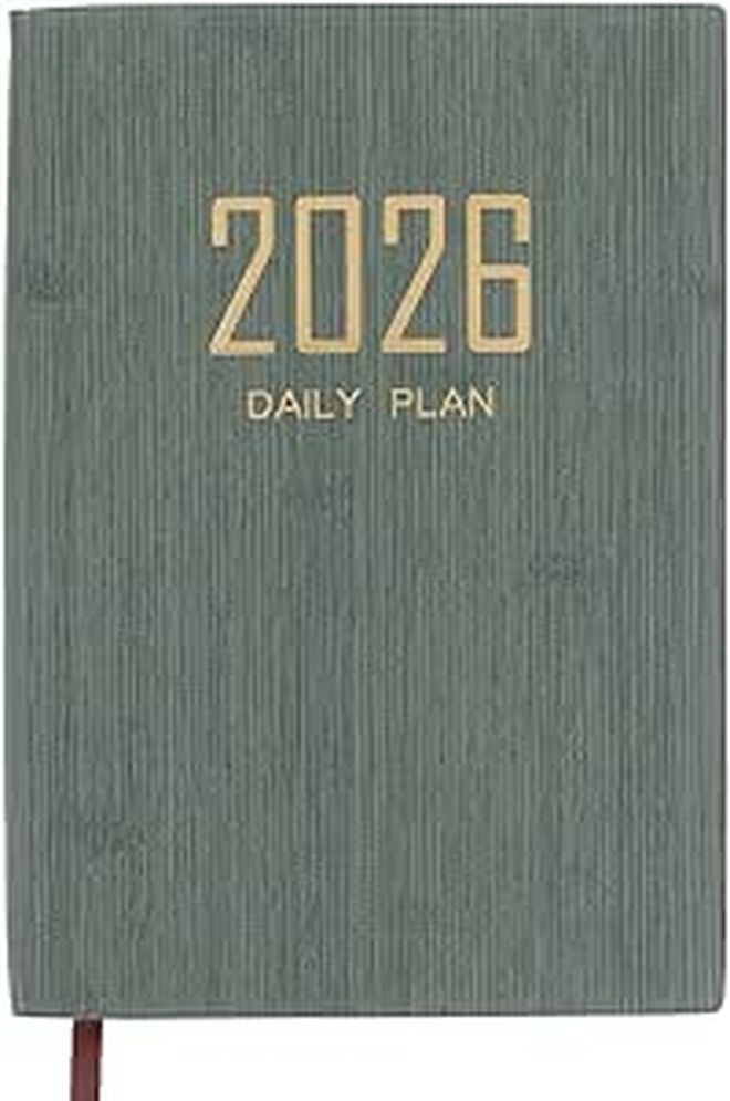 2026 Thickened A5 Daily Planner Notebook With Black White Index Green Cover For Office Home Use - Image 1