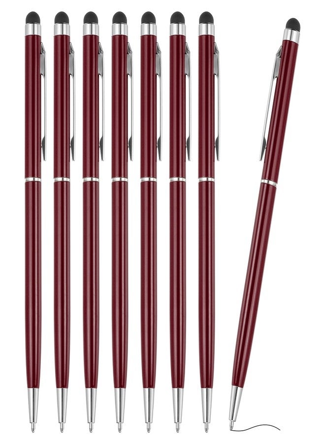 PATIKIL Ballpoint Pen with Stylus Tip, 8Pcs 2 in 1 Slim Metal Black Ink 1.0mm Medium Point Stylus Pen for Touch Screens Office Desk, Dark Red - Image 1