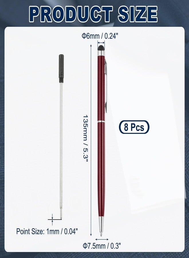 PATIKIL Ballpoint Pen with Stylus Tip, 8Pcs 2 in 1 Slim Metal Black Ink 1.0mm Medium Point Stylus Pen for Touch Screens Office Desk, Dark Red - Image 2