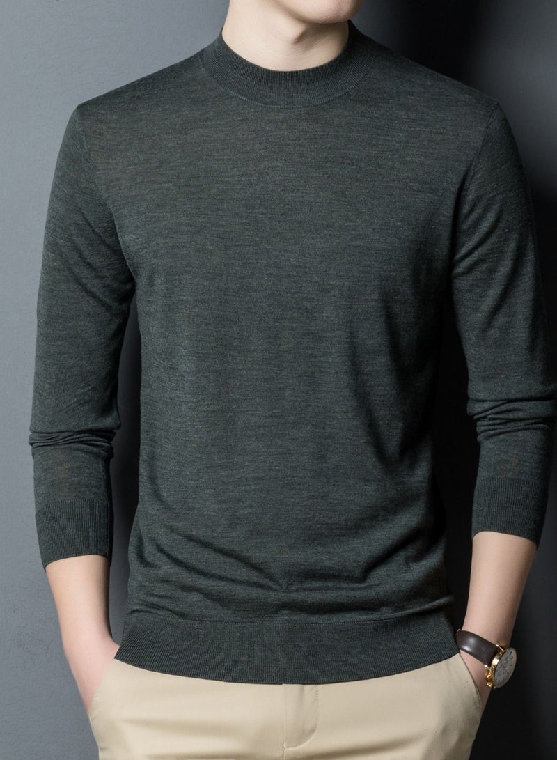 Loquat Men's Winter Fashion Simple Solid Color Crew-neck Sweater