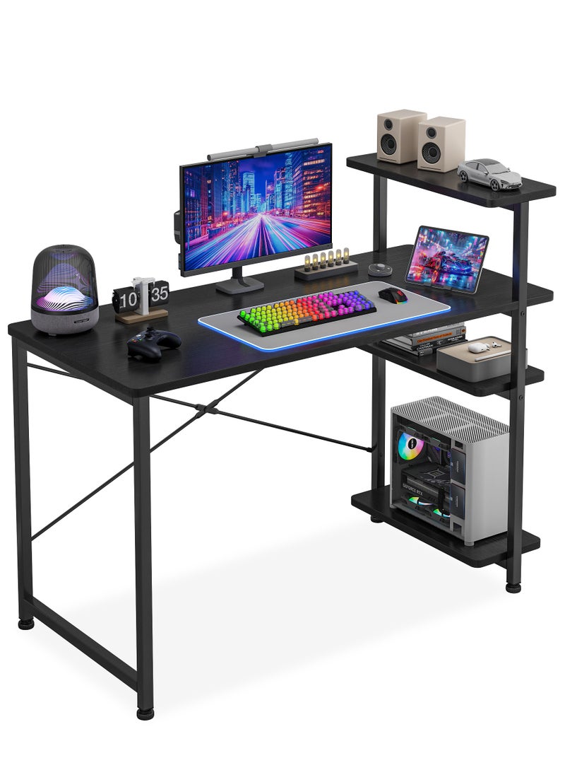 JANTENS - Black Computer Desk with 4-Tier Shelves, Space-Saving Home Office Desk for Study & Writing, Compact Workstation Table with Storage, 110x45x73cm - Image 1