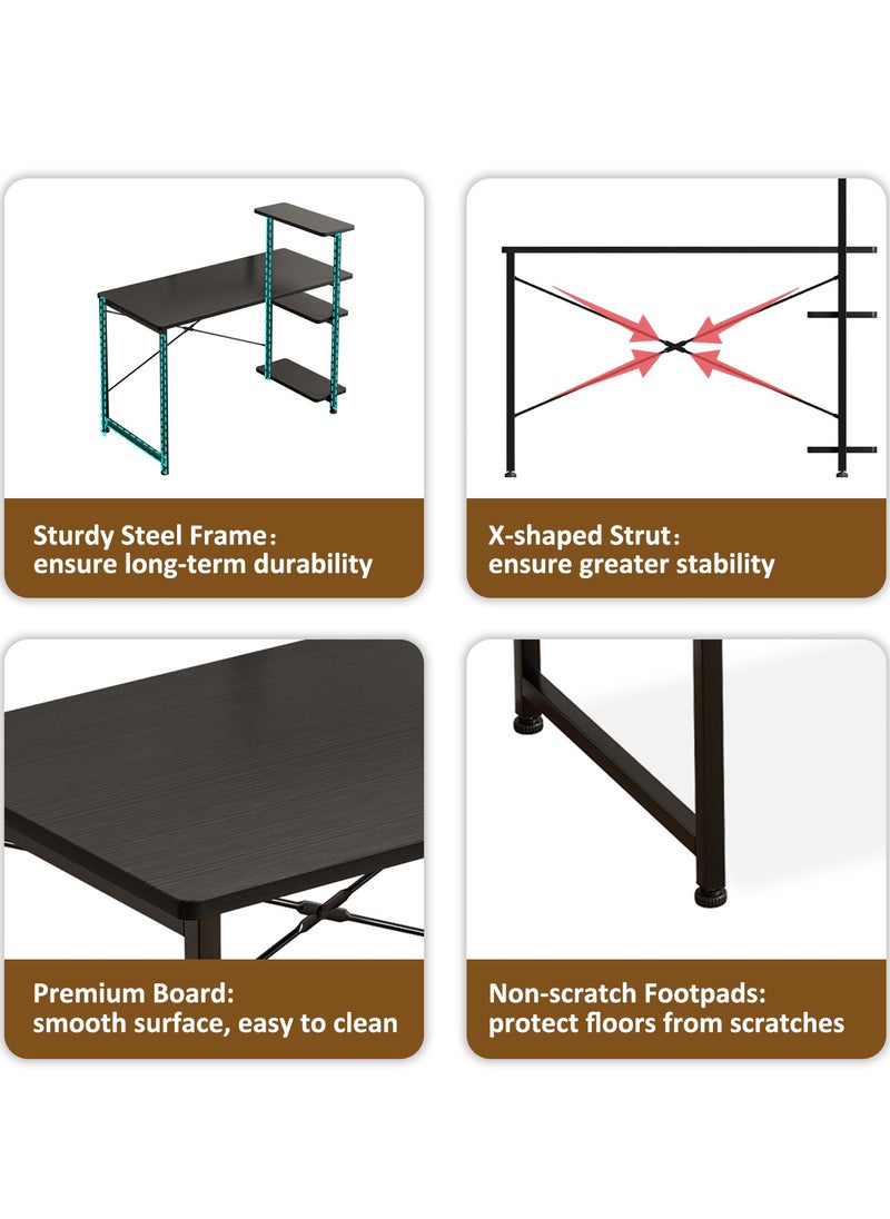 JANTENS - Black Computer Desk with 4-Tier Shelves, Space-Saving Home Office Desk for Study & Writing, Compact Workstation Table with Storage, 110x45x73cm - Image 1