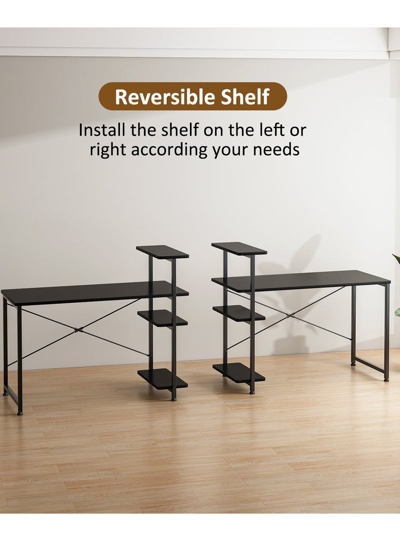 JANTENS - Black Computer Desk with 4-Tier Shelves, Space-Saving Home Office Desk for Study & Writing, Compact Workstation Table with Storage, 110x45x73cm - Image 1
