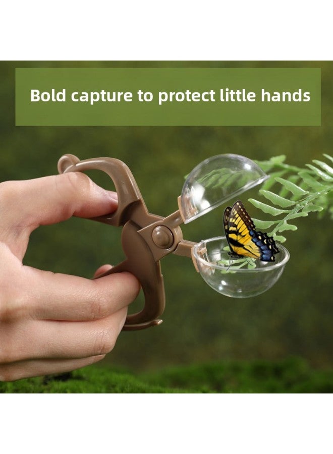 Children's Outdoor Adventure Magnifier Insect Trapper Tool Insect Net Observation Box erfly Clip Toy-Specifications:Large Observation Cage Coffee Color + Mesh Bag, Free Tweezers  - Image 4