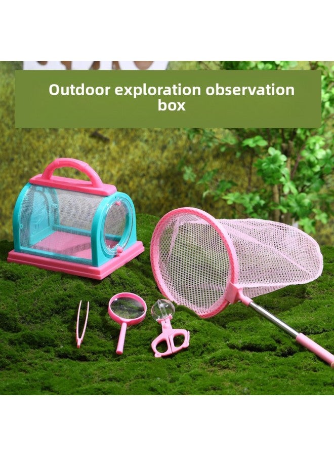 Children's Outdoor Adventure Magnifier Insect Trapper Tool Insect Net Observation Box erfly Clip Toy-Specifications:Large Observation Cage Coffee Color + Mesh Bag, Free Tweezers  - Image 2