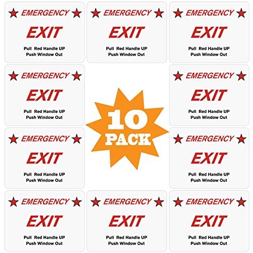 CORNERIA 10 Pack 3X4" Car Vehicle School Bus Train Red Hanle Emergency Exit Notice Warning Caution Signs Decal Sticker-Pull Red Handle Up,Push Window Out - Image 1