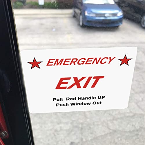 CORNERIA 10 Pack 3X4" Car Vehicle School Bus Train Red Hanle Emergency Exit Notice Warning Caution Signs Decal Sticker-Pull Red Handle Up,Push Window Out - Image 2