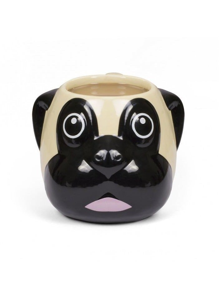 Pug Dog Shaped 3D Ceramic Mug and Pen Holder, Beige and Black - Image 1