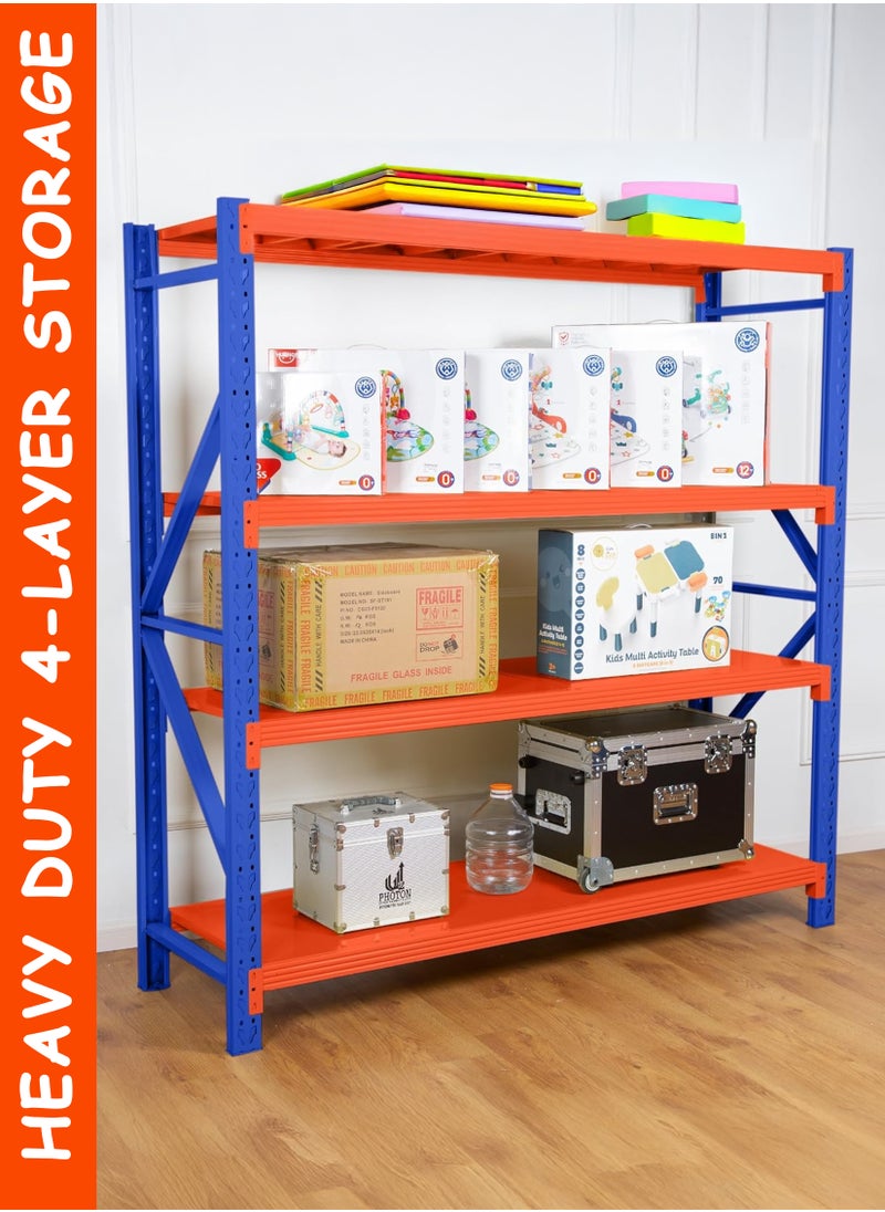 Toshionics 4-Layer Heavy Duty Storage Rack - 200KG Per Shelf - 200x60x200 cm - Easy to Install - Industrial Metal Shelving for Warehouse, Garage, Home, Office, Kitchen, Retail, Supermarket, Workshop, Pantry, Store, Factory, Shop, Basement, Utility Room, Storage Unit - Adjustable, Durable Steel Shelves  - Image 1