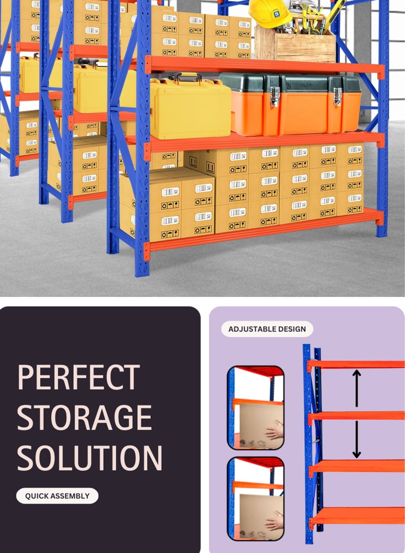 توشيونيكس رف تخزين ثقيل ٤ طبقات - ٨٠٠ كجم - ٢٠٠×٦٠×٢٠٠ سم - سهل التركيب - رفوف معدنية صناعية للمستودع، المرآب، المنزل، المكتب، المطبخ، المتجر، السوبرماركت، الورشة، المخزن، المصنع، المحل، القبو، غرفة الخدمات، وحدة التخزين - أرفف فولاذية قابلة للتعديل ومتينة - Image 3