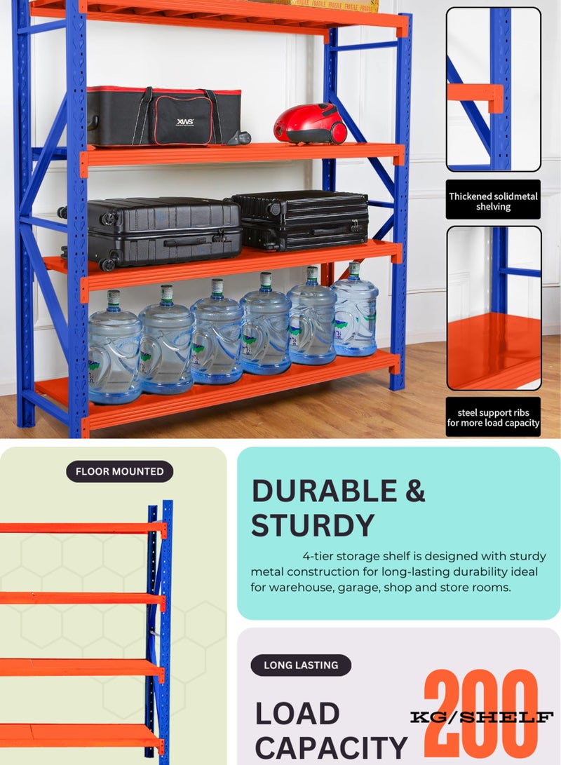 توشيونيكس رف تخزين ثقيل ٤ طبقات - ٨٠٠ كجم - ٢٠٠×٦٠×٢٠٠ سم - سهل التركيب - رفوف معدنية صناعية للمستودع، المرآب، المنزل، المكتب، المطبخ، المتجر، السوبرماركت، الورشة، المخزن، المصنع، المحل، القبو، غرفة الخدمات، وحدة التخزين - أرفف فولاذية قابلة للتعديل ومتينة - Image 4