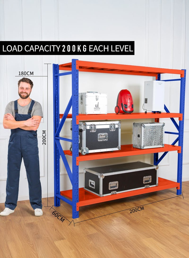 توشيونيكس رف تخزين ثقيل ٤ طبقات - ٨٠٠ كجم - ٢٠٠×٦٠×٢٠٠ سم - سهل التركيب - رفوف معدنية صناعية للمستودع، المرآب، المنزل، المكتب، المطبخ، المتجر، السوبرماركت، الورشة، المخزن، المصنع، المحل، القبو، غرفة الخدمات، وحدة التخزين - أرفف فولاذية قابلة للتعديل ومتينة - Image 5