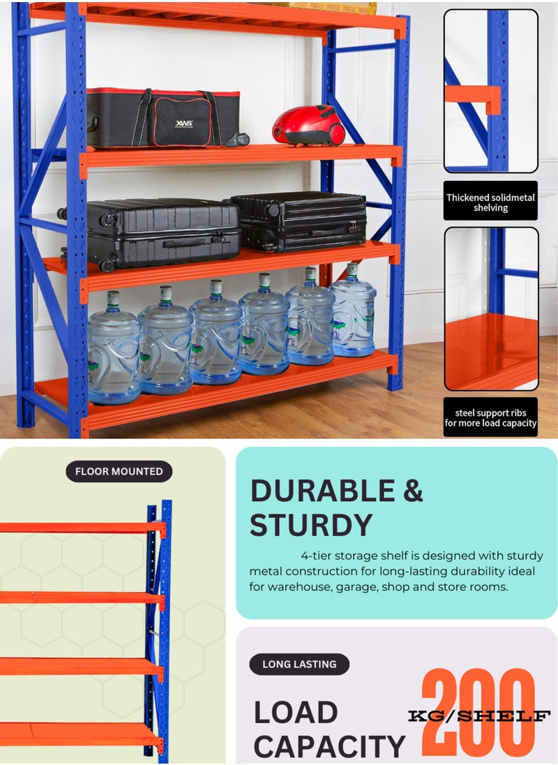 Toshionics 4-Layer Heavy Duty Storage Rack - 200KG Per Shelf - 200x60x200 cm - Easy to Install - Industrial Metal Shelving for Warehouse, Garage, Home, Office, Kitchen, Retail, Supermarket, Workshop, Pantry, Store, Factory, Shop, Basement, Utility Room, Storage Unit - Adjustable, Durable Steel Shelves  - Image 3