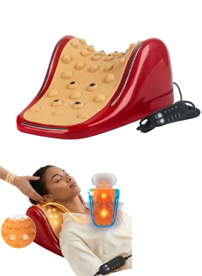 Smart, heated neck massage pillow with acupressure and magnetic wave technology - Portable neck and limb massager with adjustable heat levels - Cervical posture corrector and deep tissue massager with medical-grade silicone points - Comfortable multi-position pillow for neck and leg use with remote control to relieve muscle tension and support the natural curve of the neck - Image 1