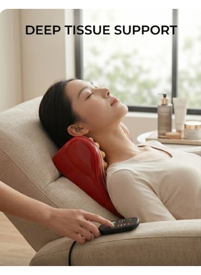 Smart, heated neck massage pillow with acupressure and magnetic wave technology - Portable neck and limb massager with adjustable heat levels - Cervical posture corrector and deep tissue massager with medical-grade silicone points - Comfortable multi-position pillow for neck and leg use with remote control to relieve muscle tension and support the natural curve of the neck - Image 4