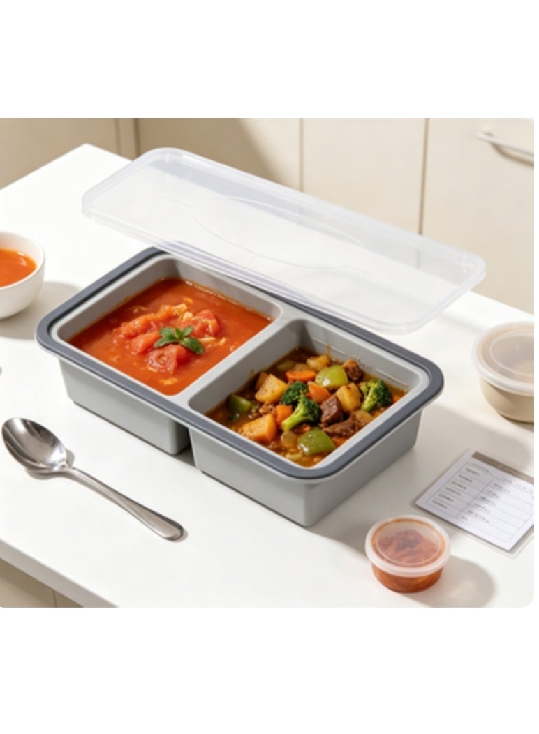 LATEEN Food Grade Silicone 2-Compartment Freezer Tray with Lid, Reusable Meal Prep Container, Freeze, Store & Reheat, Silicone Mold for Prepped Meals, Soups, Sauces & Baby Food - Image 2