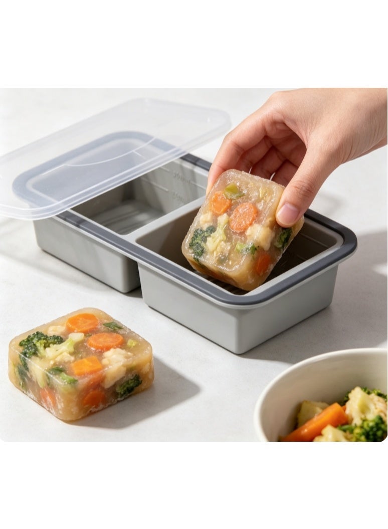 LATEEN Food Grade Silicone 2-Compartment Freezer Tray with Lid, Reusable Meal Prep Container, Freeze, Store & Reheat, Silicone Mold for Prepped Meals, Soups, Sauces & Baby Food - Image 1
