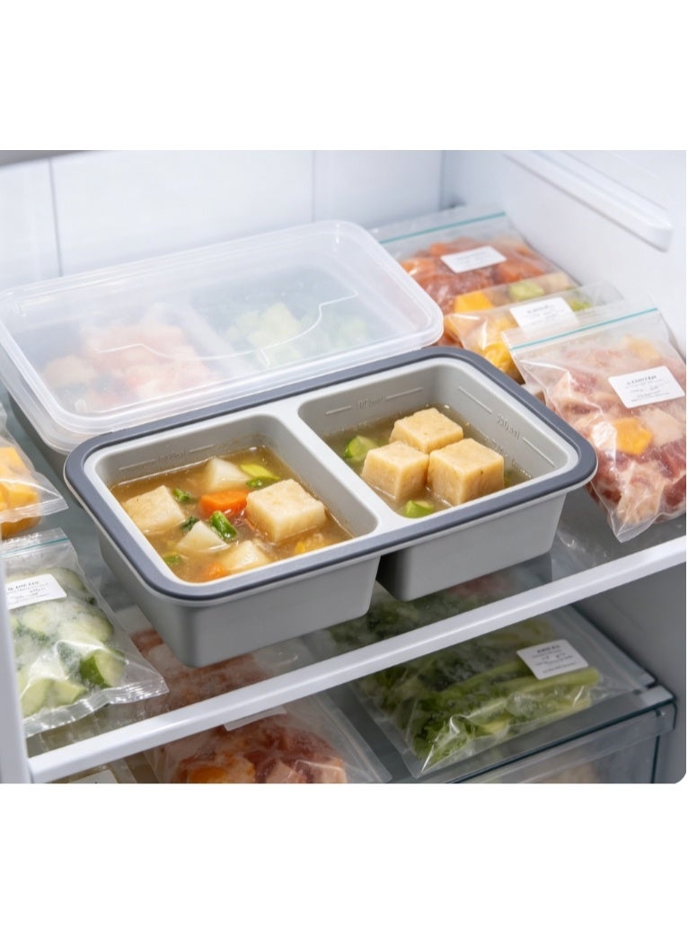 LATEEN Food Grade Silicone 2-Compartment Freezer Tray with Lid, Reusable Meal Prep Container, Freeze, Store & Reheat, Silicone Mold for Prepped Meals, Soups, Sauces & Baby Food - Image 3