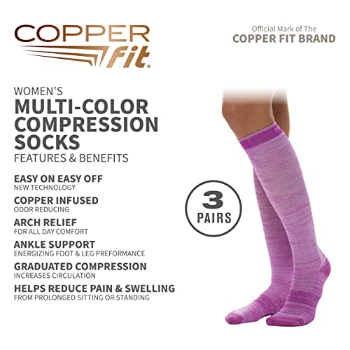 Copper Fit جوارب ضغط عالية تصل إلى الركبة للبالغين من كوبر فيت، سهلة الارتداء وسهلة الإزالة، ألوان متنوعة، كبير-كبير جداً أمريكي (3 أزواج) - Image 3