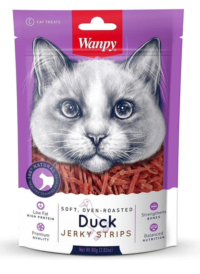 Wanpy Oven Roasted Soft Duck Jerky Strips for Cat Treats 80g  - Image 1