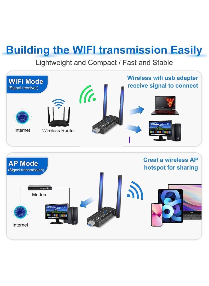 Arabest - Wireless USB WiFi Adapter, 2.4/5Ghz Wireless Network External Receiver, Driver Free 1300Mbps Dual Band WiFi Dongle, Supporting Windows 11/10/8.1/8/7/XP - Image 1