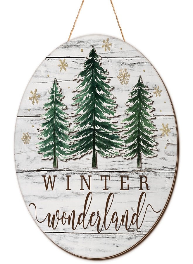Beeveer Winter Welcome Door Sign Christmas Welcome Sign Wooden Pine Trees Round Hanging Signs Winter Farmhouse Wreath Plaque White Snowflake Holiday Porch Decor for Home Wall Porch Yard - Image 1
