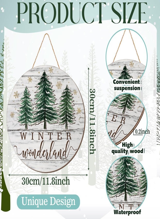 Beeveer Winter Welcome Door Sign Christmas Welcome Sign Wooden Pine Trees Round Hanging Signs Winter Farmhouse Wreath Plaque White Snowflake Holiday Porch Decor for Home Wall Porch Yard - Image 2