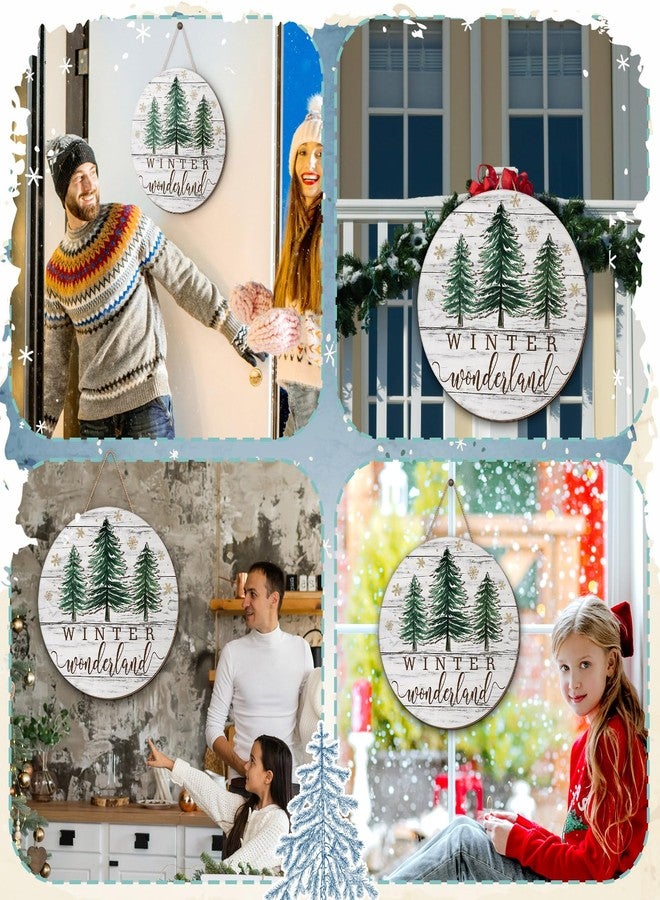 Beeveer Winter Welcome Door Sign Christmas Welcome Sign Wooden Pine Trees Round Hanging Signs Winter Farmhouse Wreath Plaque White Snowflake Holiday Porch Decor for Home Wall Porch Yard - Image 4