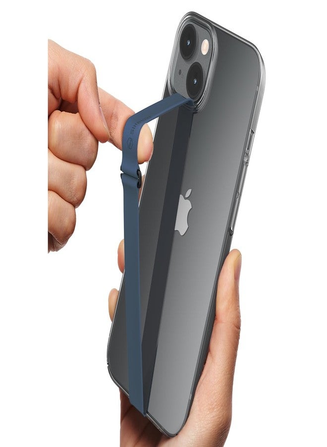 Sinjimoru Stretching Silicone Phone Strap as Cell Phone Grip Holder, Reusable Slim Cell Phone Holder for Hand with Clip for Galaxy & iPhone Case. Sinji Finger Strap Clip Navy 210 - Image 1