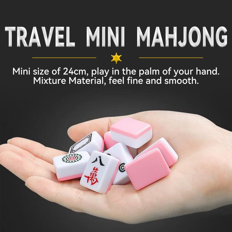 drizzle Pink 24mm Travel Mahjong Game Set Mini Panda - 0.9" Portable 144 Tiles - 4Pcs Racks Melamine Material Mah-Jong Family Leisure Time 2.76 Pounds - æ—…è¡Œéº»å°† - Image 2