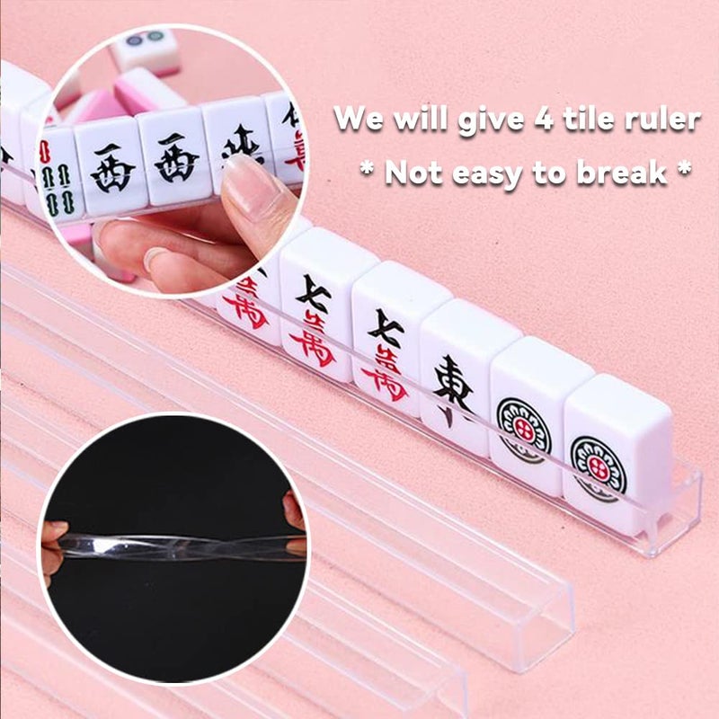 drizzle Pink 24mm Travel Mahjong Game Set Mini Panda - 0.9" Portable 144 Tiles - 4Pcs Racks Melamine Material Mah-Jong Family Leisure Time 2.76 Pounds - æ—…è¡Œéº»å°† - Image 4