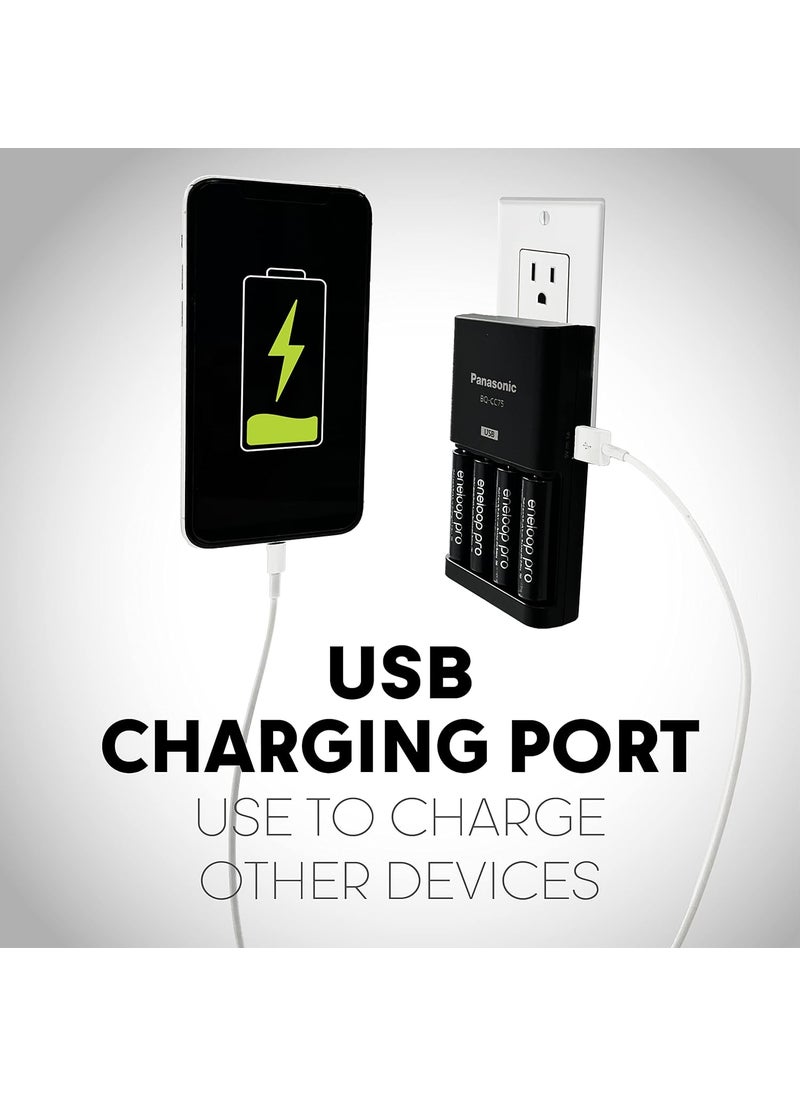 eneloop Panasonic KKJ75KHC4BA Advanced Battery Charger with USB Charging Port and 4AA eneloop pro High Capacity Rechargeable Batteries  - Image 5