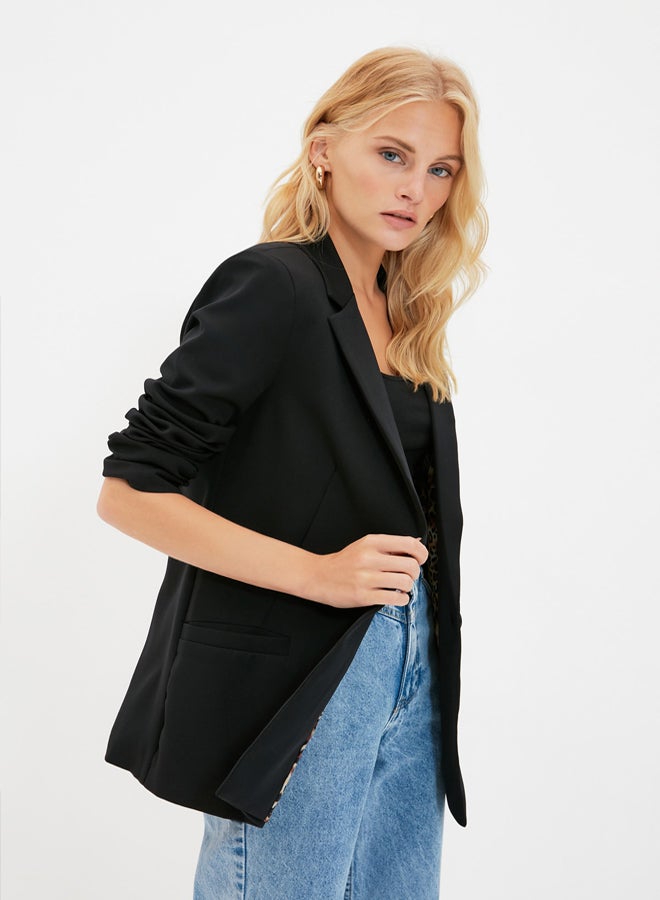 trendyol Black Regular Lined Detailed Woven Blazer Jacket - Image 3