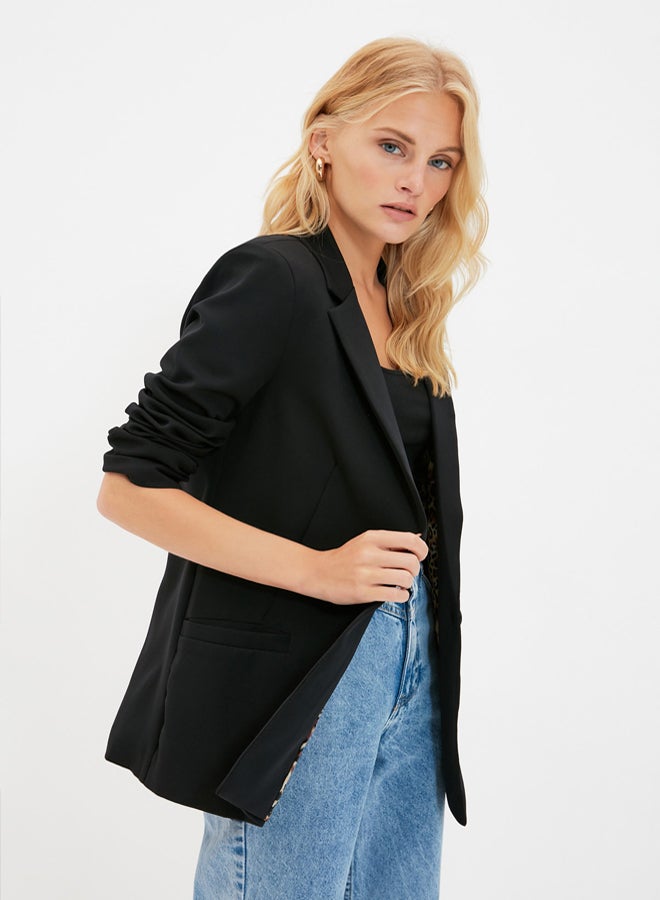 trendyol Black Regular Lined Detailed Woven Blazer Jacket - Image 3