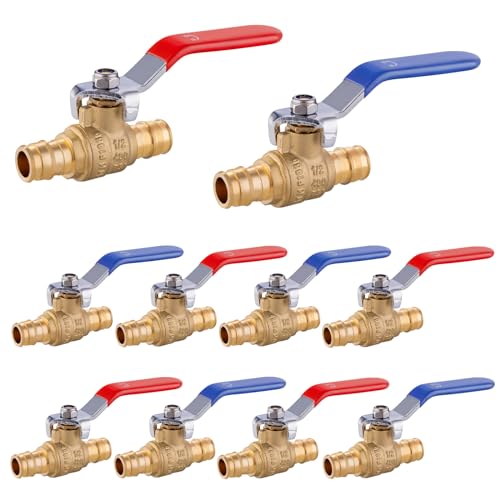 HeSun 10 PCs HeSun 12 Inch PEX A Expansion Ball ValveBrass Shut Off Valve for Hot and Cold Water Fit PEX A Expansion Pipe ASTM F1960RedBlueVALVE149 - Image 1