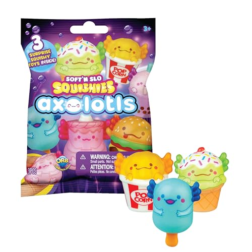 The Orb Factory ORB Arcade Soft n Slo Axolotl Squishies Blind Bag 4 Pack 4 Blind Bags Each w 3 Assorted Slow Rising Axolotl Kawaii Squishies Kids Toys for Party Favors Birthday Gifts Stocking Stuffers - Image 1