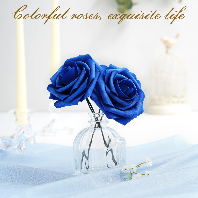 BLEUM CADE 16Pcs Artificial Flowers Fake Roses with Stems, Royal Blue Boxed Foam Roses for DIY Bouquets Centerpieces Wedding Party Arrangement Bridal Shower Decor - Image 4