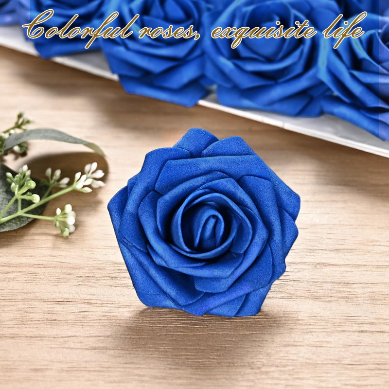 BLEUM CADE 16Pcs Artificial Flowers Fake Roses with Stems, Royal Blue Boxed Foam Roses for DIY Bouquets Centerpieces Wedding Party Arrangement Bridal Shower Decor - Image 2