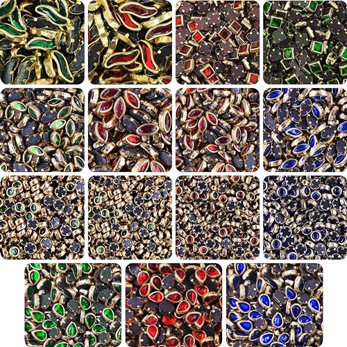 INDIKONB Kundan Stone Multicolour Set - Sparkling Glass-Fitting Stones for Crafting, Embroidery, and DIY Projects (Multicolour1) - Image 1