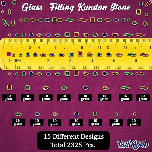 INDIKONB Kundan Stone Multicolour Set - Sparkling Glass-Fitting Stones for Crafting, Embroidery, and DIY Projects (Multicolour1) - Image 2