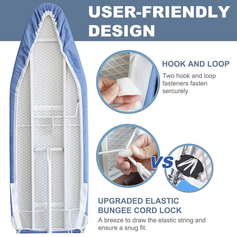 VividPaw 14x42 Inch Over-The-Door Ironing Board Cover with User-Friendly Design, Heavy-Duty Padding, Adjustable Elastic Drawstring and Fasteners - Replacement Iron Board Cover - Image 3