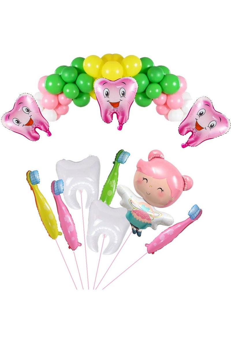 Boxwoods First Tooth Party Balloons Set For Baby Girl  And Dentist Office Decor - Image 1