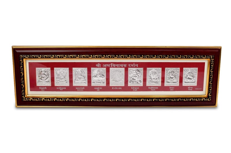 GoldGiftIdeas 999 Silver Ashtavinayak Darshan Photo Frame for Gift, Ganpati Wooden Photo Frame for Home, Silver Gift Items, Ganesh Frame for Office (11 x 4 Inch) - Image 5