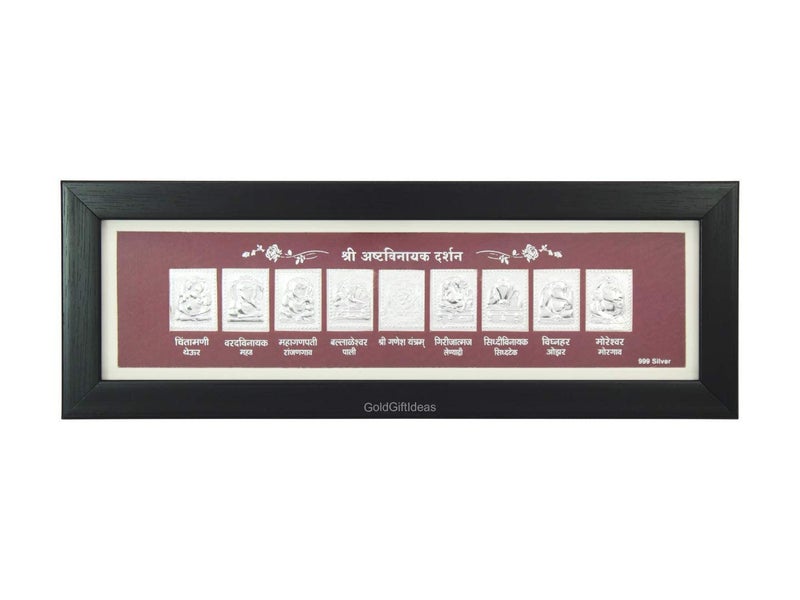 GoldGiftIdeas 999 Silver Ashtavinayak Darshan Photo Frame for Gift, Ganpati Wooden Photo Frame for Home, Silver Gift Items, Ganesh Frame for Office (11 x 4 Inch) - Image 4