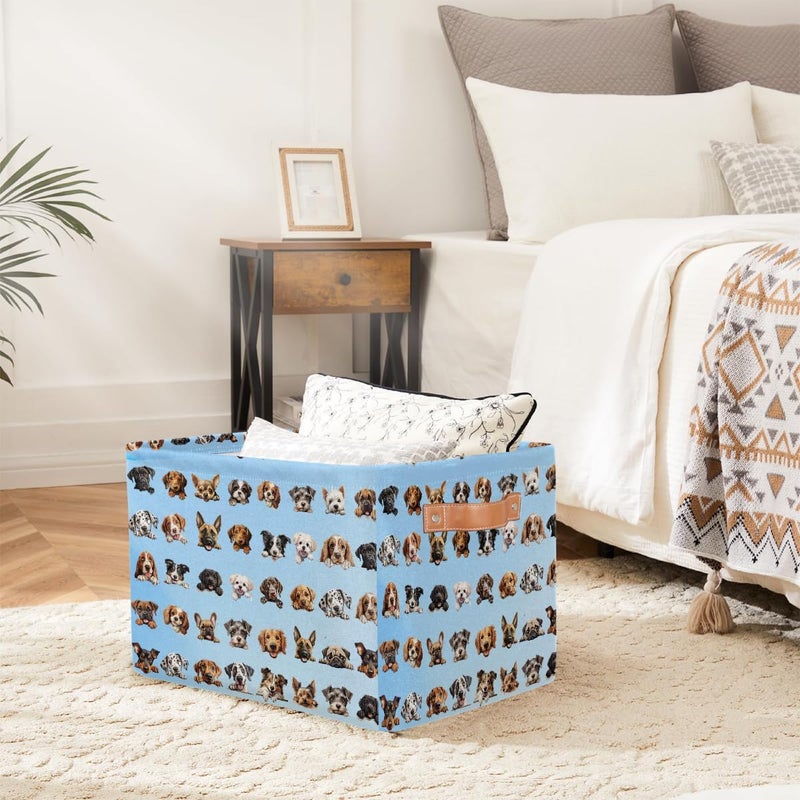 Small Storage Basket Foldable Blue Animal Dog Cube Organizer Bin with Handles Kids Toy Organizer Box Collapsible Fabric Hamper for Nursery Living Room Bedroom Decort Gifts - Image 4