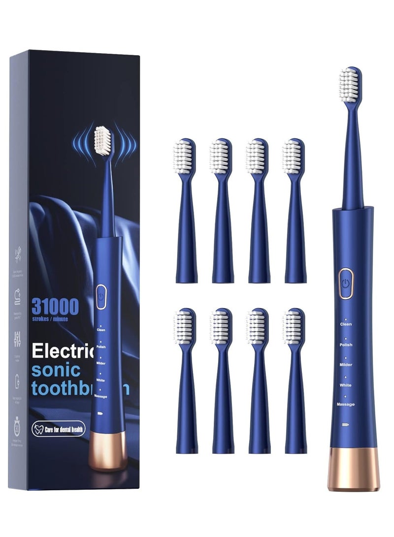 PX7 Waterproof Sonic Electric Toothbrush, 2-Hour Fast Charge with Intelligent Time Reminder, 5 Modes, 8 Brush Heads, Travel, Indoor, Outdoor, Blue - Image 1