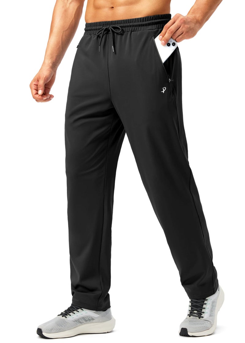 Pudolla Men's Athletic Pants with Zipper Pockets Stretch Workout Sweatpants Lightweight Running Joggers for Men(Black Medium) - Image 1