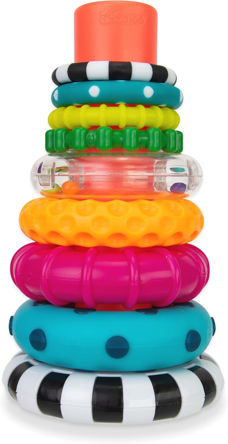 Sassy Stacks of Circles Stacking Ring STEM Learning Toy, Age 6+ Months, Multi, 9 Piece Set - Image 1